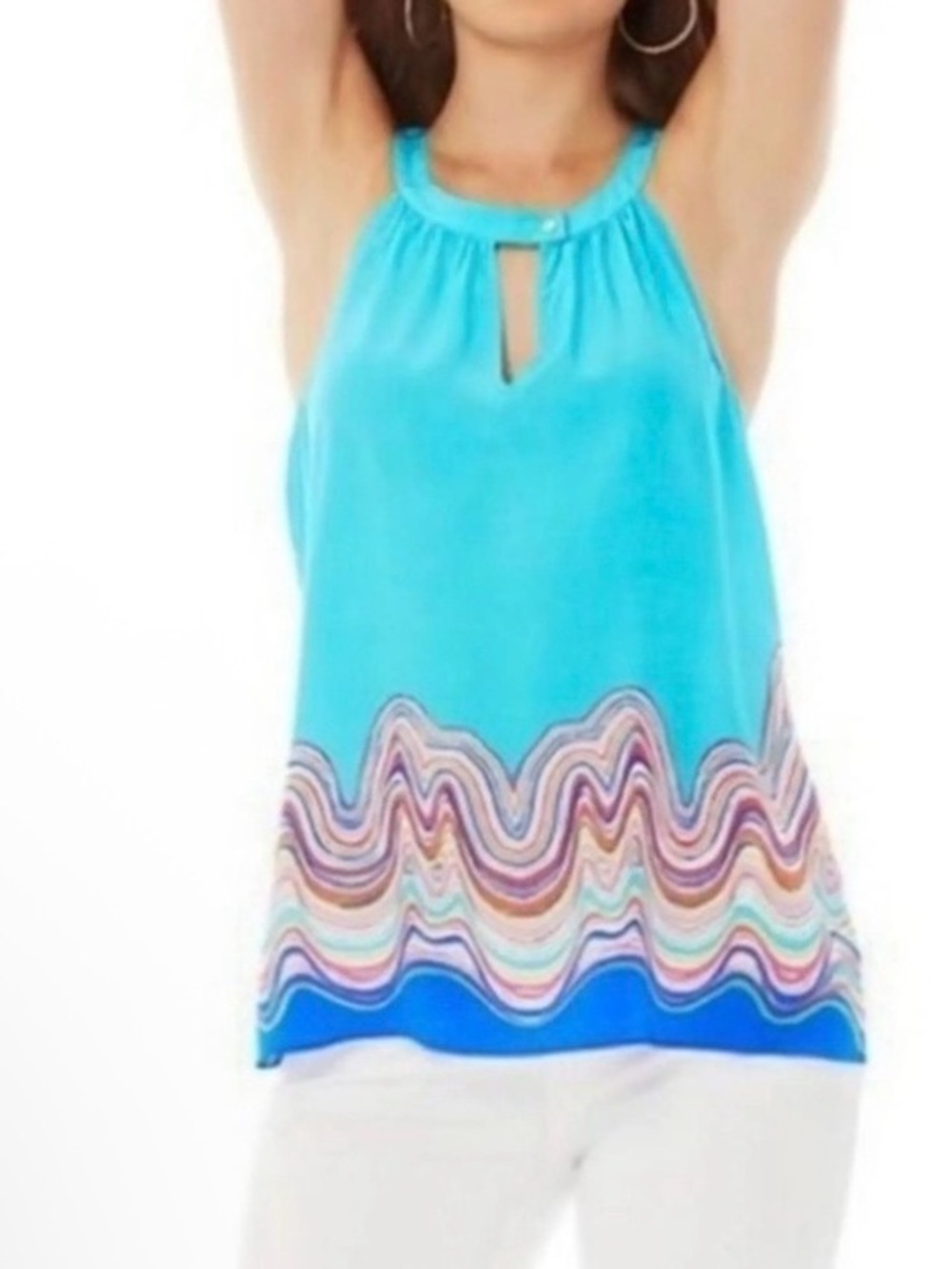Lilly Pulitzer Rogan Silk Patterned Halter Top in Aqua Wave